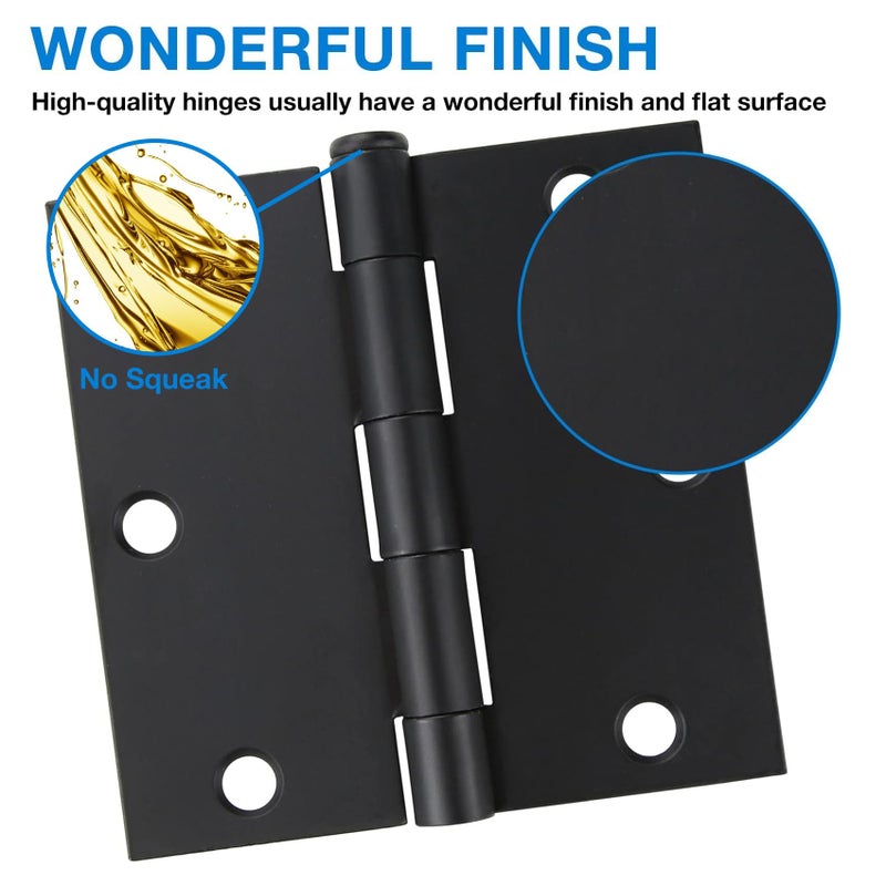 JIW Square Door Hinges Black Matte 3.5 Inch x 3.5"" Matte Black Door Hinges 3-1/2"" Interior Door Hinges Square Corners Standard Flat/Bedroom Bifold Residential Hinges for Doors Hinge Hardware 12 Pack - Image 3